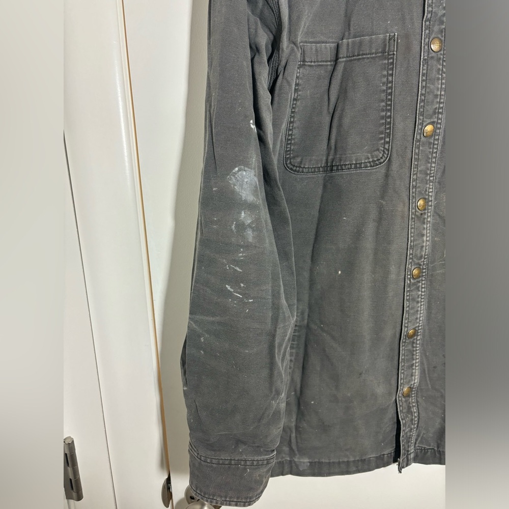 Carhartt Peat Gray Canvas Snap Front Fleece-Lined Shirt Jacket #357 - Picture 2 of 11